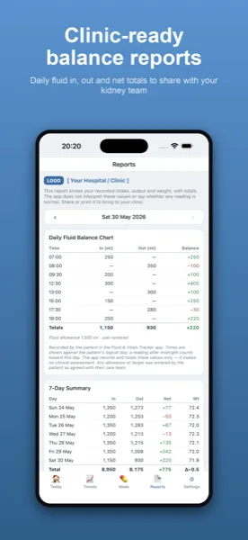 Printable report in Kidney Tracker ready to share with your clinical team